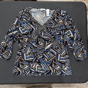 liz & co. Women's Abstract Pattern Blouse - Blue, Brown, Black